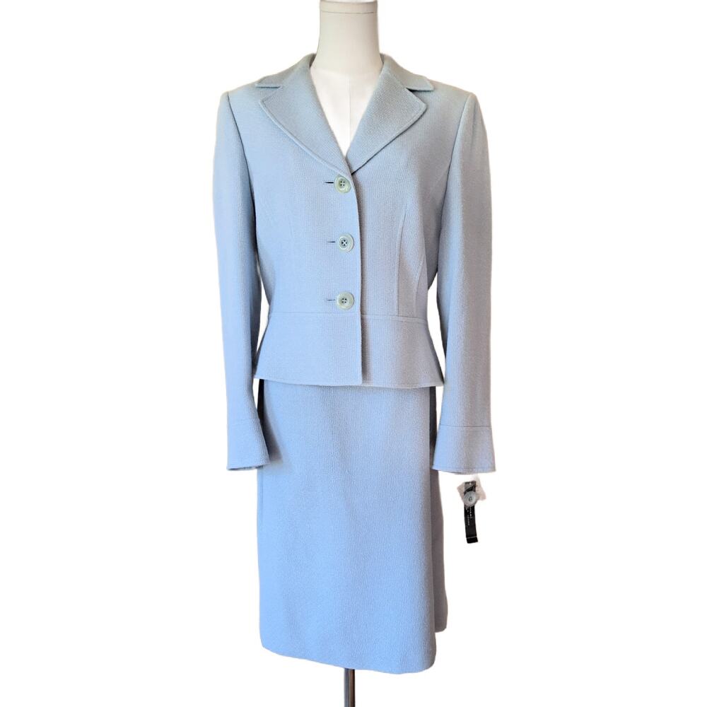 NWT Tahari ASL Light Blue Tweed Suit Skirt + Blazer Set Work Office Size 10